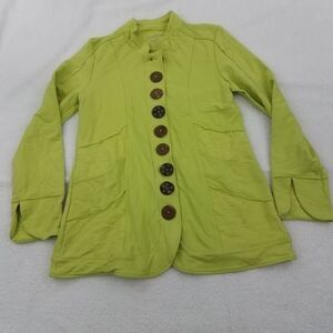 Neon Buddha Jacket S Lime Green Long Button Front‎